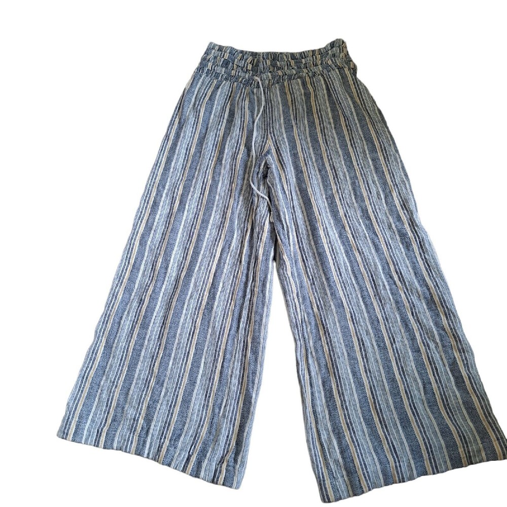 Indigo Rein Linen Blend Striped Stretch Wide Leg Pants Size L